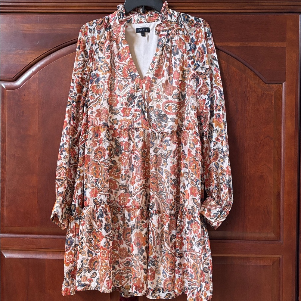 1. State Floral Long Sleeve Dress - Orange and Brown